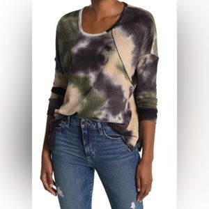 New! Forgotten Grace tie-dye print waffle thermal top, long sleeve, women’s XS